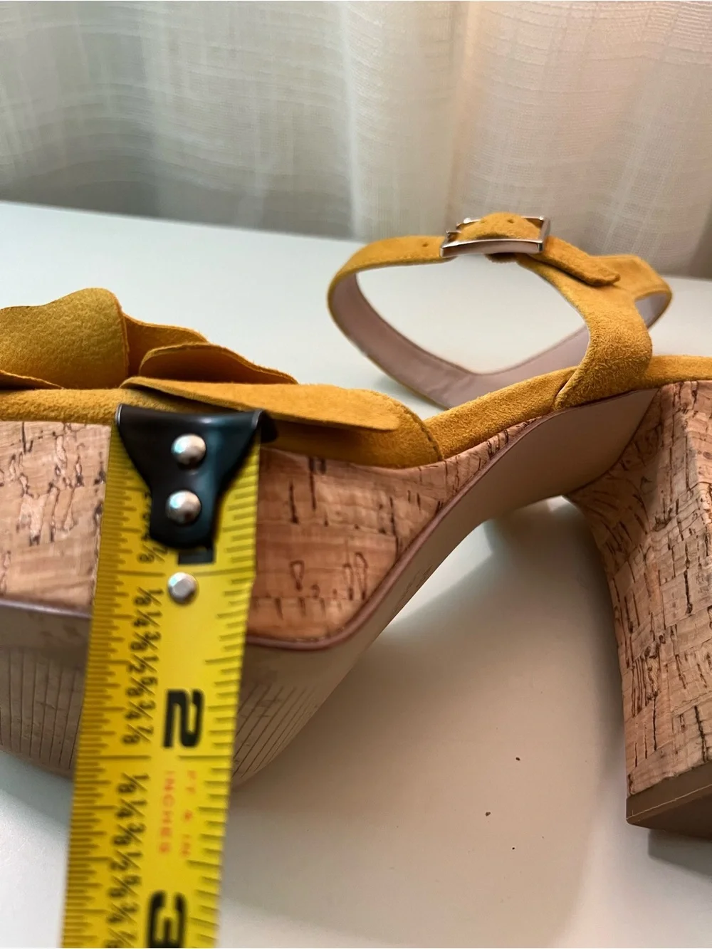 Nine West Yellow Suede Floral Appliqué Platform Heels